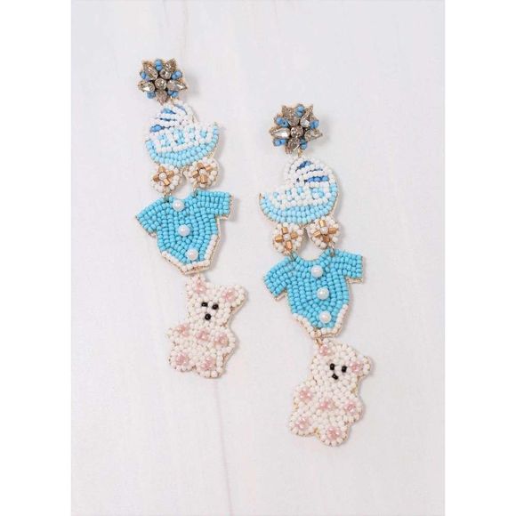Caroline Hill Jewelry - Welcome Baby Beaded Earring BLUE